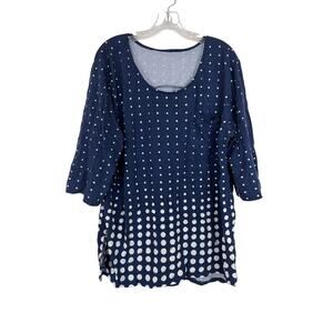 Woman Within Blue Polka Dot Tunic Top 1X 22/24 3/4 Sleeve Shirt